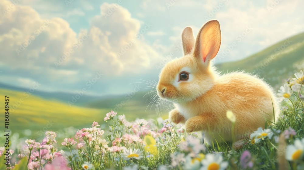 fluffy rabbit jumping through a wildflower meadow generative ai fluffy rabbit jumping through a wildflower meadow generative ai