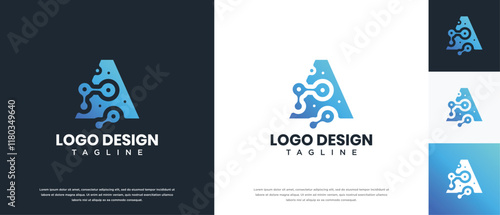 Letter A technology logo design. A letter technology connection logo template. Technology logo symbol icon