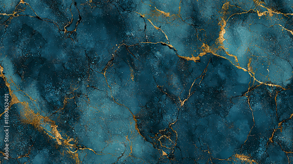 Turquoise and navy hues blend seamlessly in a fluid pattern, with delicate streaks of gold crackling through the design, reminiscent of natural gemstones Turquoise and navy hues blend seamlessly in a fluid pattern, with delicate streaks of gold crackling through the design, reminiscent of natural gemstones