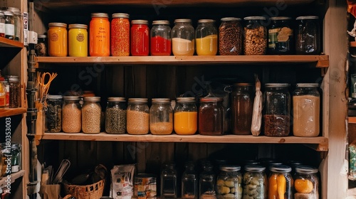 Wallpaper Mural A well-stocked pantry with various jars filled with spices, grains, and dried goods. Torontodigital.ca
