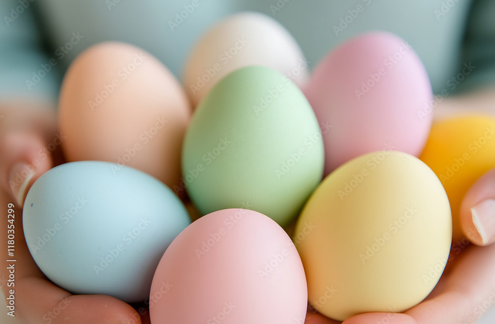 A family gathered around a table, painting colorful Easter eggs with brushes and vibrant paints A family gathered around a table, painting colorful Easter eggs with brushes and vibrant paints