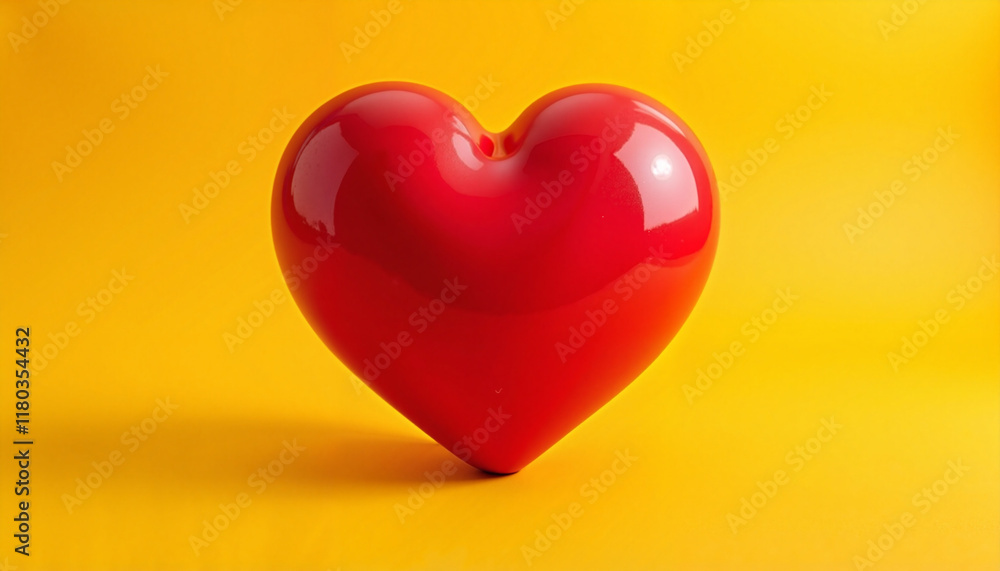 Red heart shape on bright yellow background Red heart shape on bright yellow background