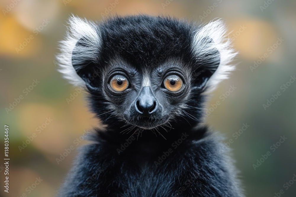 Fototapeta premium A close-up view of a black and white lemur's face, emphasizing its unique markings