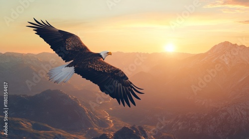 Wallpaper Mural majestic bald eagle flying over a mountain range, with the sky painted in sunset tones generative ai Torontodigital.ca