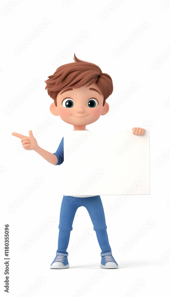 Cartoon boy gesturing towards empty space, 3D illustration on a clean white background, ideal for advertising AI Generated Cartoon boy gesturing towards empty space, 3D illustration on a clean white background, ideal for advertising AI Generated
