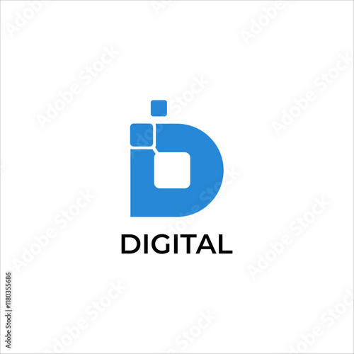 Digital Letter D Logo Design. Modern Technology Concept for Finance and Media Brand Identity. Creative Vector Icon for Web and Online Services with Geometric Elements