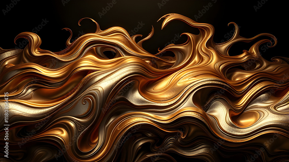 Golden liquid waves with shimmering textures and intricate details. Golden liquid waves with shimmering textures and intricate details.