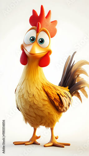 Charming 3D cartoon chicken in a farming style illustration AI Generated