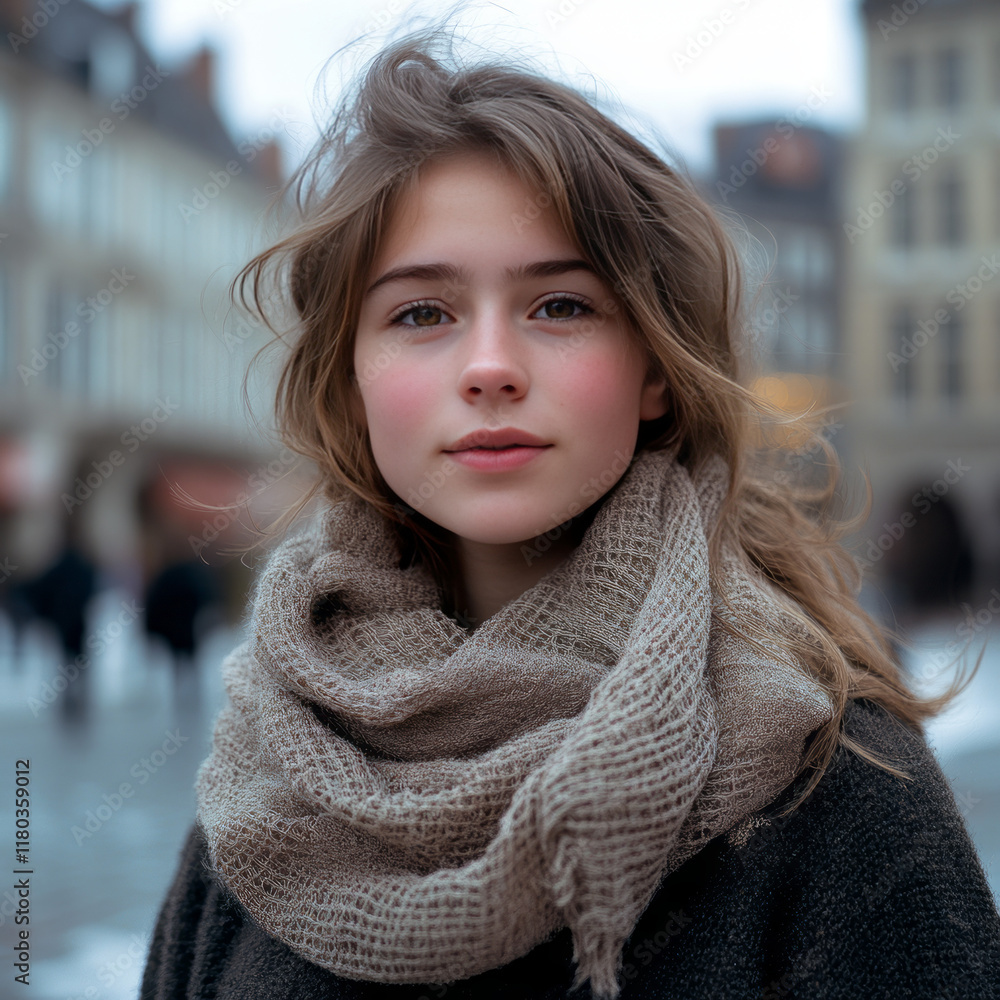 Full-body, random posed shot of a young woman, age 18, wearing a winter dress and scarf, Full-body, random posed shot of a young woman, age 18, wearing a winter dress and scarf,