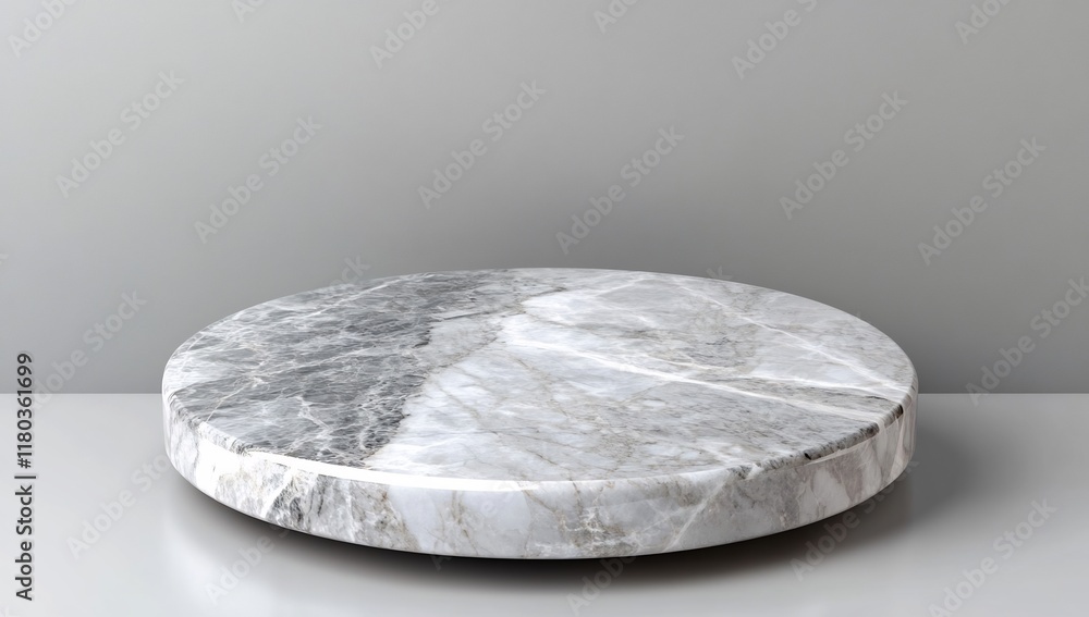 A circular marble display stand with a polished surface. A circular marble display stand with a polished surface.