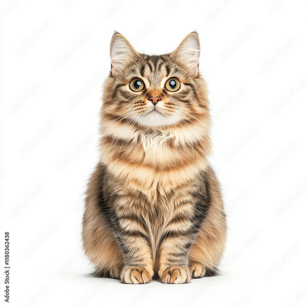 A charming portrait of a fluffy American Bobtail cat sitting gracefully, showcasing its beautiful fur and expressive eyes.