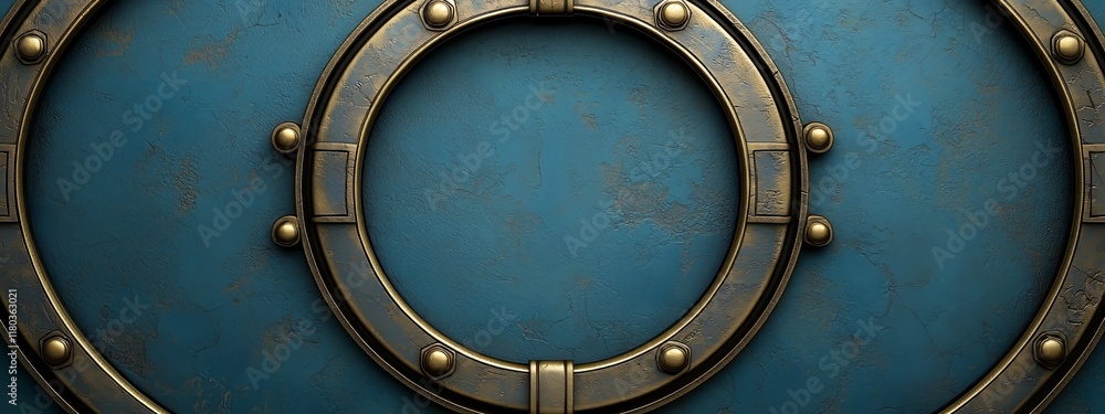 Teal Metal Shield with Gold Accents and Circular Frame Teal Metal Shield with Gold Accents and Circular Frame