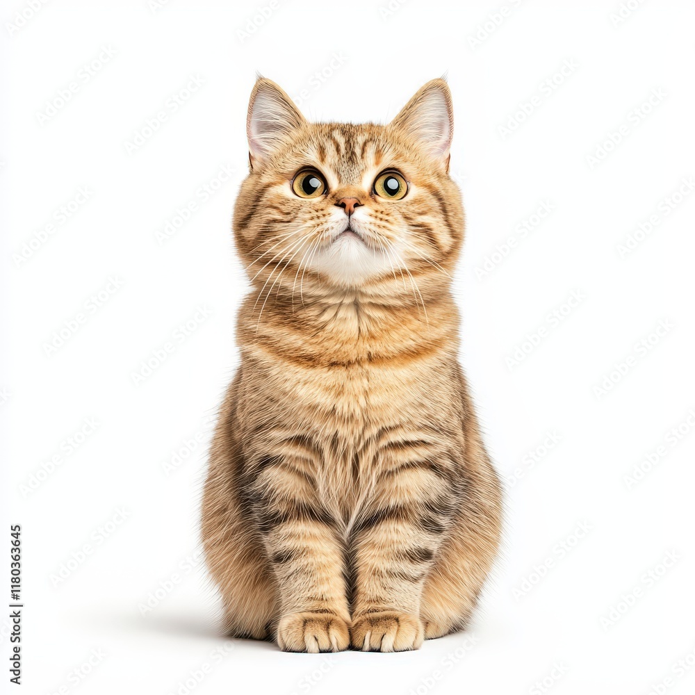Obraz premium A close-up of an adorable Scottish Straight cat sitting elegantly, featuring a fluffy coat and expressive eyes, perfect for pet lovers and feline enthusiasts.