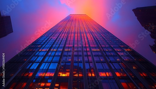 Wallpaper Mural A towering skyscraper illuminated by vibrant sunset colors. Torontodigital.ca