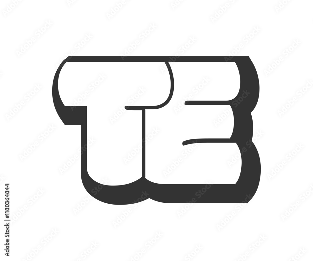 TE logo, bubble comic lettering, rounded in graffiti style black and white silhouette. Trendy preschool T and E letter text for festival party, personal initials, children funky print and web. TE logo, bubble comic lettering, rounded in graffiti style black and white silhouette. Trendy preschool T and E letter text for festival party, personal initials, children funky print and web.