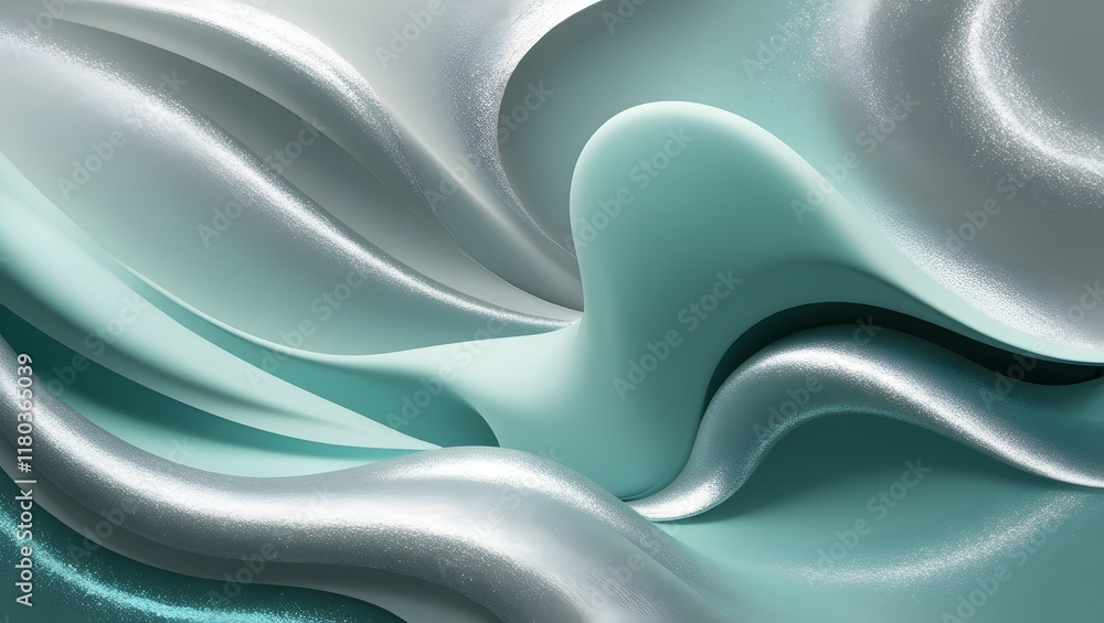 Obraz premium smooth flowing wave patterns in turquoise and silver for marketing visuals