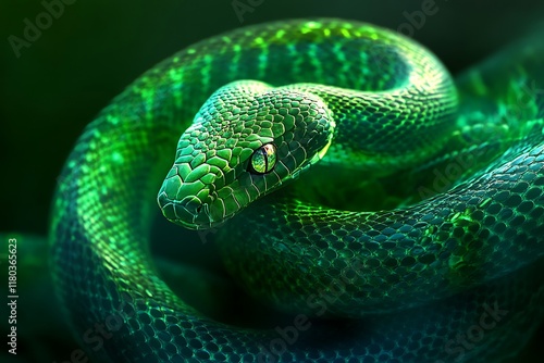 Emerald Green Snake: A Close-Up Study in Dark, Lush Detail