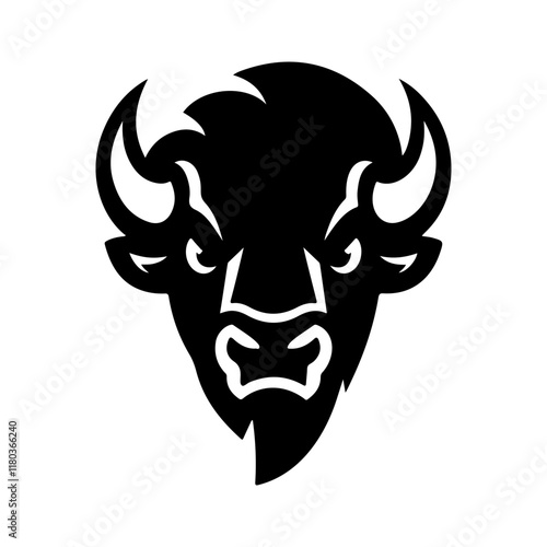 Illustration of bison head in monochrome style. Bison head in logo style. Design element for logo, emblem, sign, badge, poster. Vector illustration