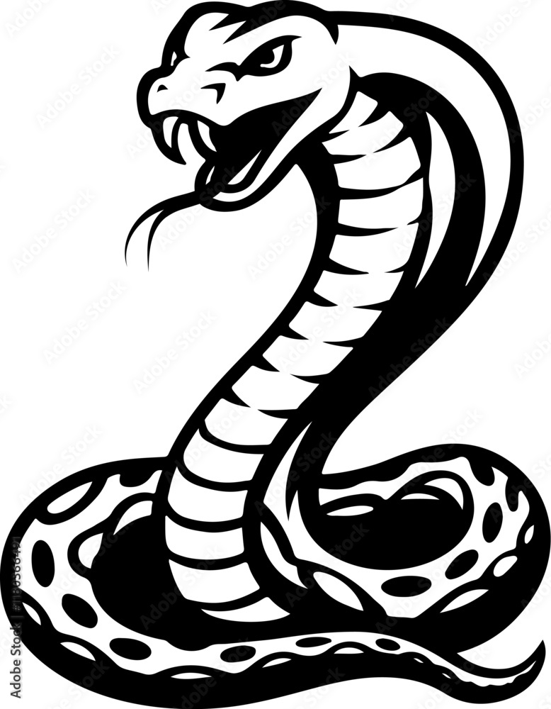 Fototapeta premium Illustration of snake in monochrome style. Viper snake in logo style. Design element for logo, emblem, sign, badge, poster. Vector illustration