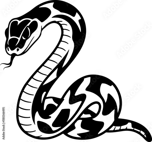 Illustration of snake in monochrome style. Viper snake in logo style. Design element for logo, emblem, sign, badge, poster. Vector illustration