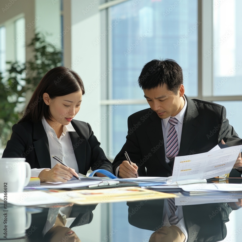 Couple working together on documents and files