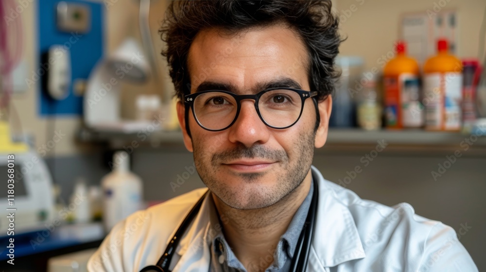 Fototapeta premium Confident doctor in hospital setting with stethoscope ready to provide expert medical care