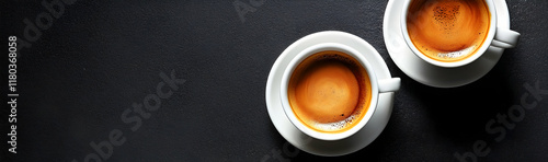 Coffee lovera??s banner featuring aromatic espresso cups on a plain background AI Generated photo