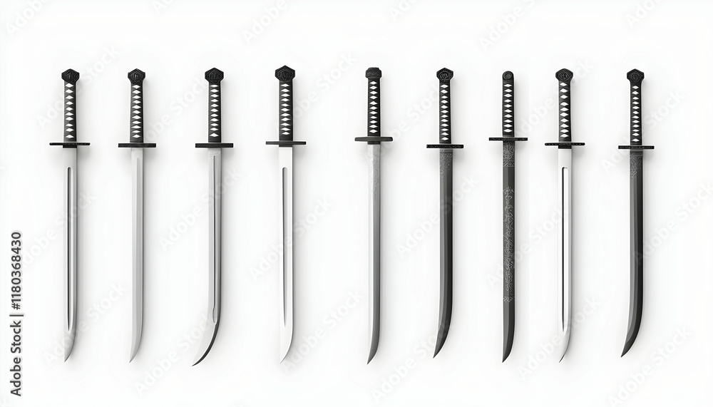 Collection of sleek swords on a plain background, isolated for design purposes AI Generated Collection of sleek swords on a plain background, isolated for design purposes AI Generated