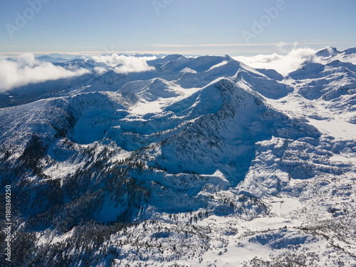 Winter view of Pirin Mountain near Polezhan and Bezbog Peaks, Bulgaria photo