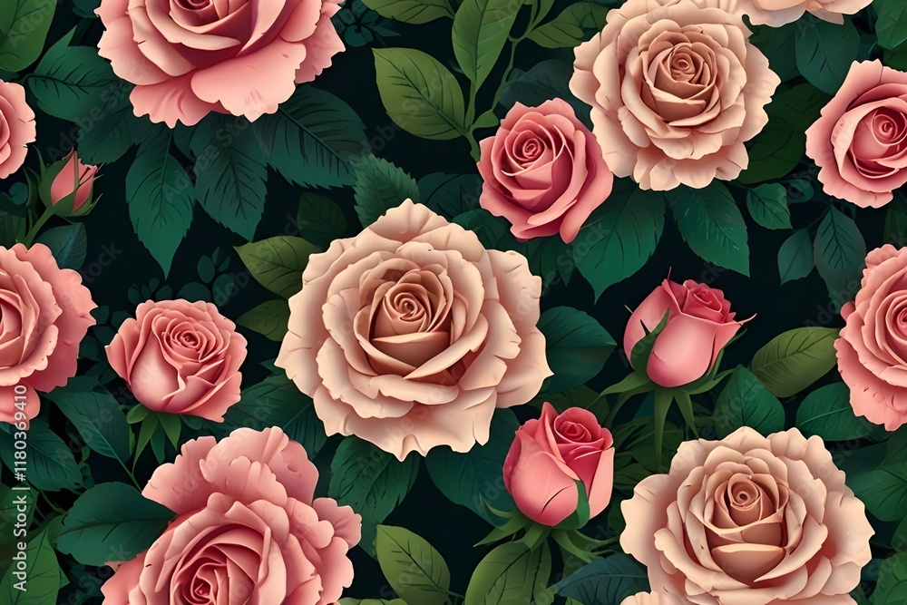 Jolly Wedding Pack Background_06. Animated floral background with pink roses and green leaves Generative AI Jolly Wedding Pack Background_06. Animated floral background with pink roses and green leaves Generative AI