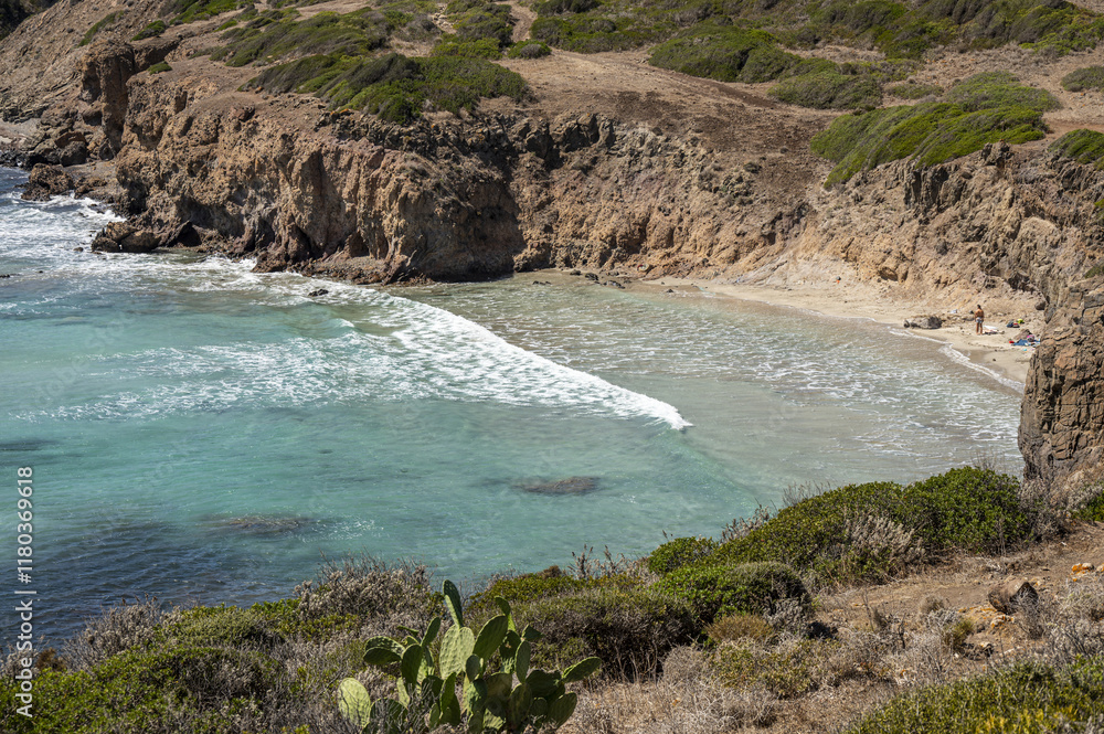The beautiful beach of Turri in Sant'Antioco with the turquoise and crystalline sea