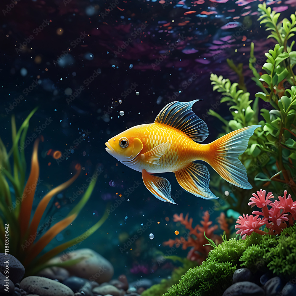 Orange tail goldfish swimming underwater.