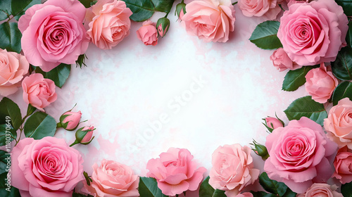 A charming arrangement of pink roses in a circular frame, perfect for Valentine's Day cards, advertisements, or romantic event presentations.