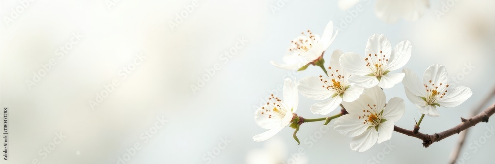 Fototapeta premium White blossoms and butterflies in gentle repose against a pure white backdrop , elegance, wildlife, design