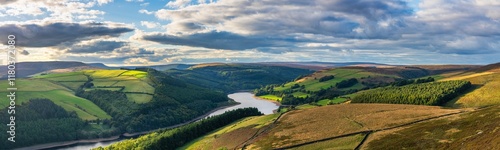 Ladybower valley panorama in Peak District. UK