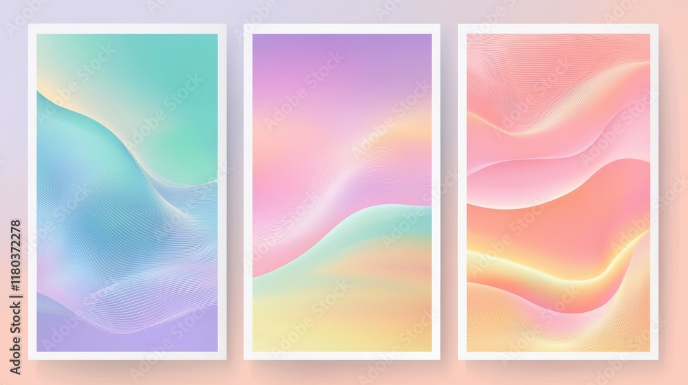 Naklejka premium Abstract pastel gradient cute cover template. Set of modern poster with vibrant graphic color, h