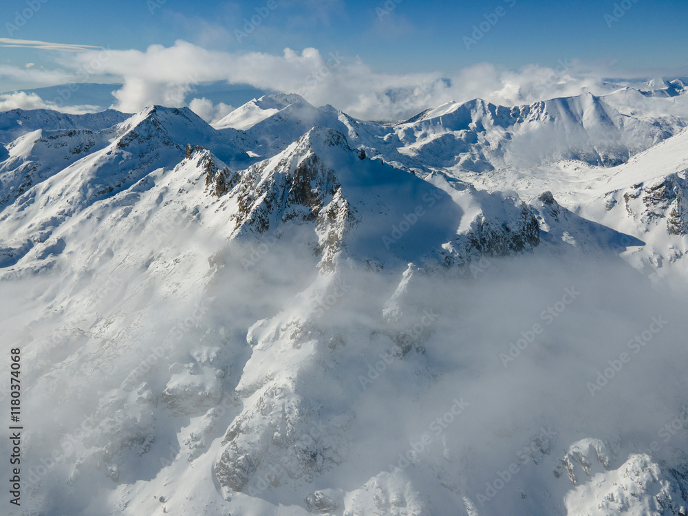 Fototapeta premium Winter view of Pirin Mountain near Polezhan and Bezbog Peaks, Bulgaria