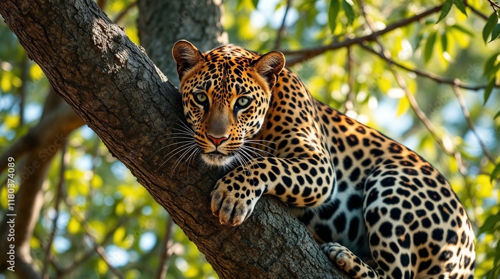 Obraz premium Leopard Resting on Tree Branch in Natural Habitat