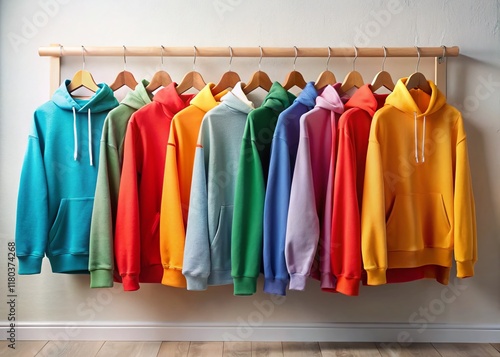 Minimalist Wardrobe: Colorful Hoodies Organized by Hue photo