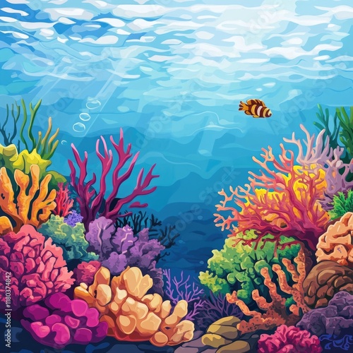 Fototapeta Naklejka Na Ścianę i Meble -  A vibrant coral reef teeming with fish, perfect for use in ocean-related illustrations or as a background element