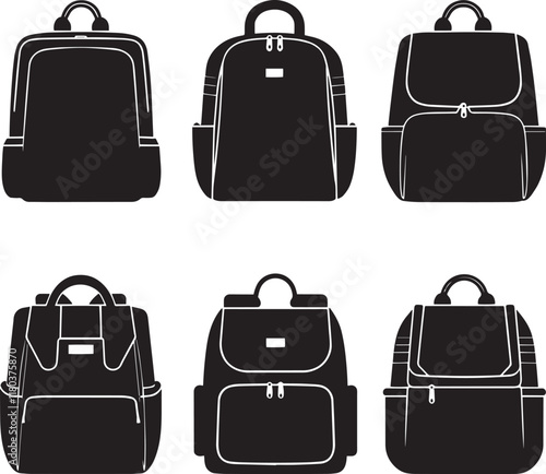 School bag silhouette icon design of a backpack  vector art and illustration.