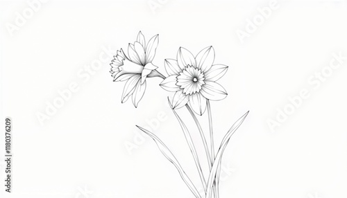 Wallpaper Mural Elegant Line Drawing of Daffodils with Simple Outline on White Background with Copy Space Torontodigital.ca