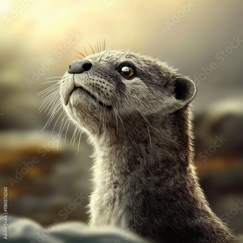 Close-up view of an otter gazing upwards photo