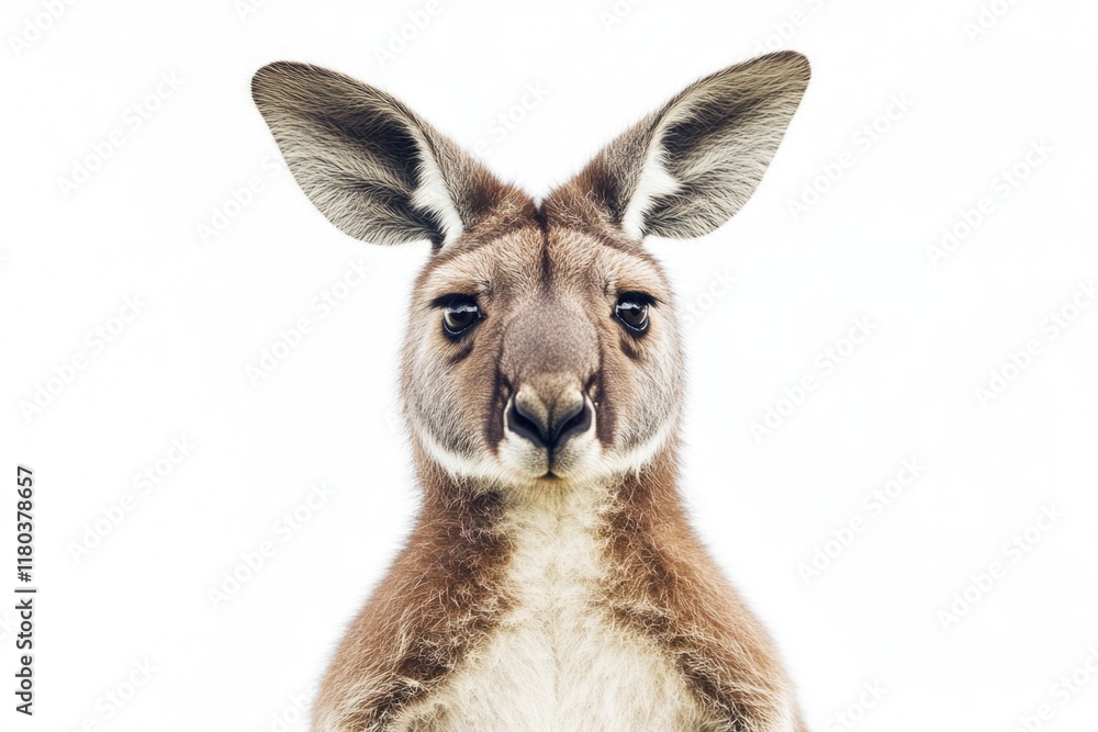 A close-up shot of a kangaroo's face on a white background A close-up shot of a kangaroo's face on a white background