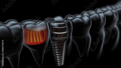 Modern dentistry highlighted  single dental implant on a dark background for impact photo