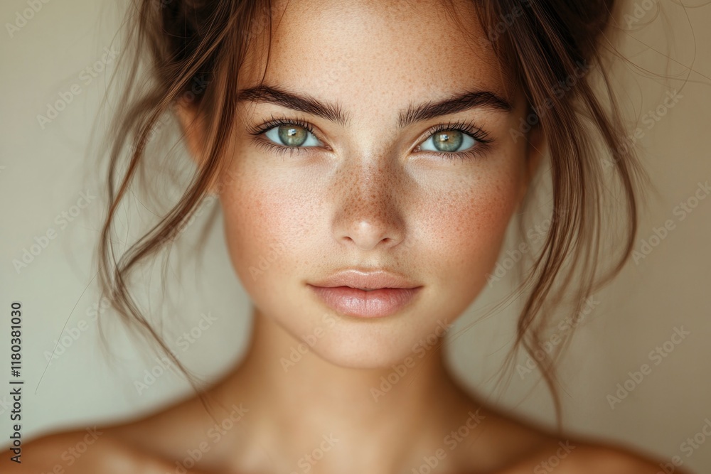 Naklejka premium Close-up portrait of a woman with freckles on her face