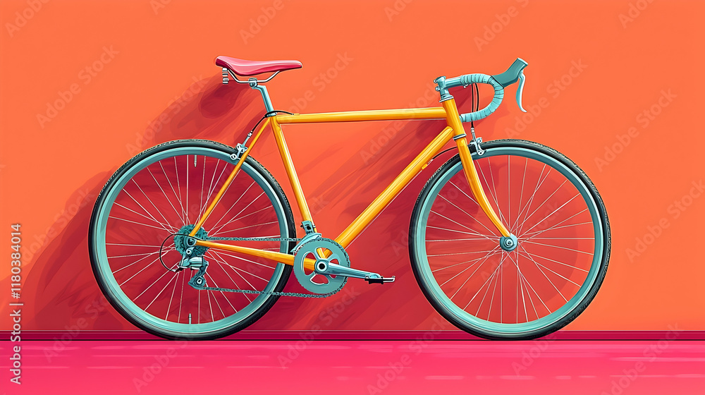 Fototapeta premium Colorful Bicycle Leaning Against a Vibrant Wall.