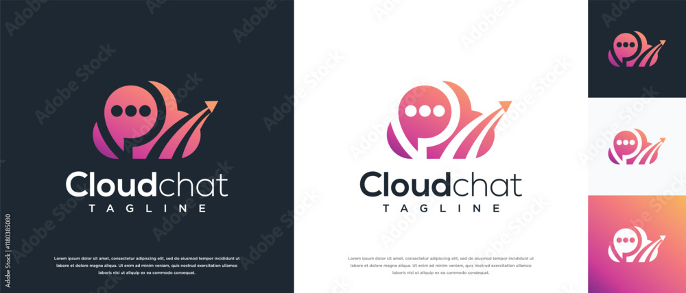 Chat cloud logo design template. Chat bubble cloud digital technology logo design vector icon Chat cloud logo design template. Chat bubble cloud digital technology logo design vector icon