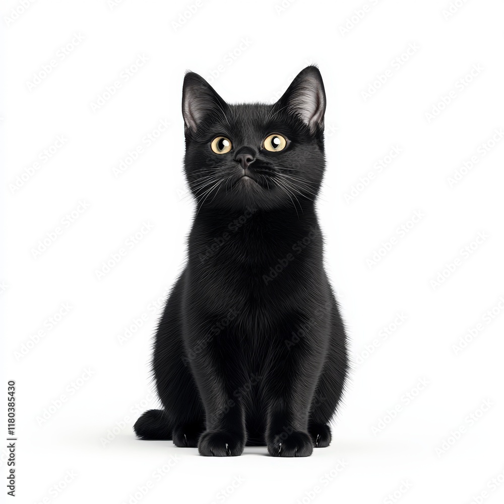 Fototapeta premium A delightful black German Rex cat sitting elegantly, showcasing its charming features and curious expression, perfect for cat lovers and pet enthusiasts.