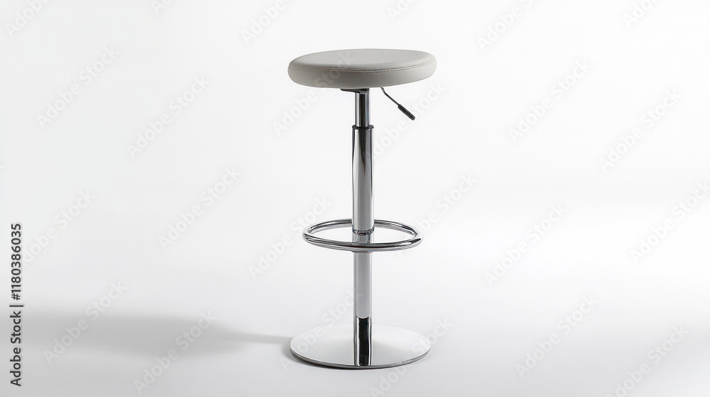 Modern adjustable height bar stool with chrome legs and round seat. Modern adjustable height bar stool with chrome legs and round seat.
